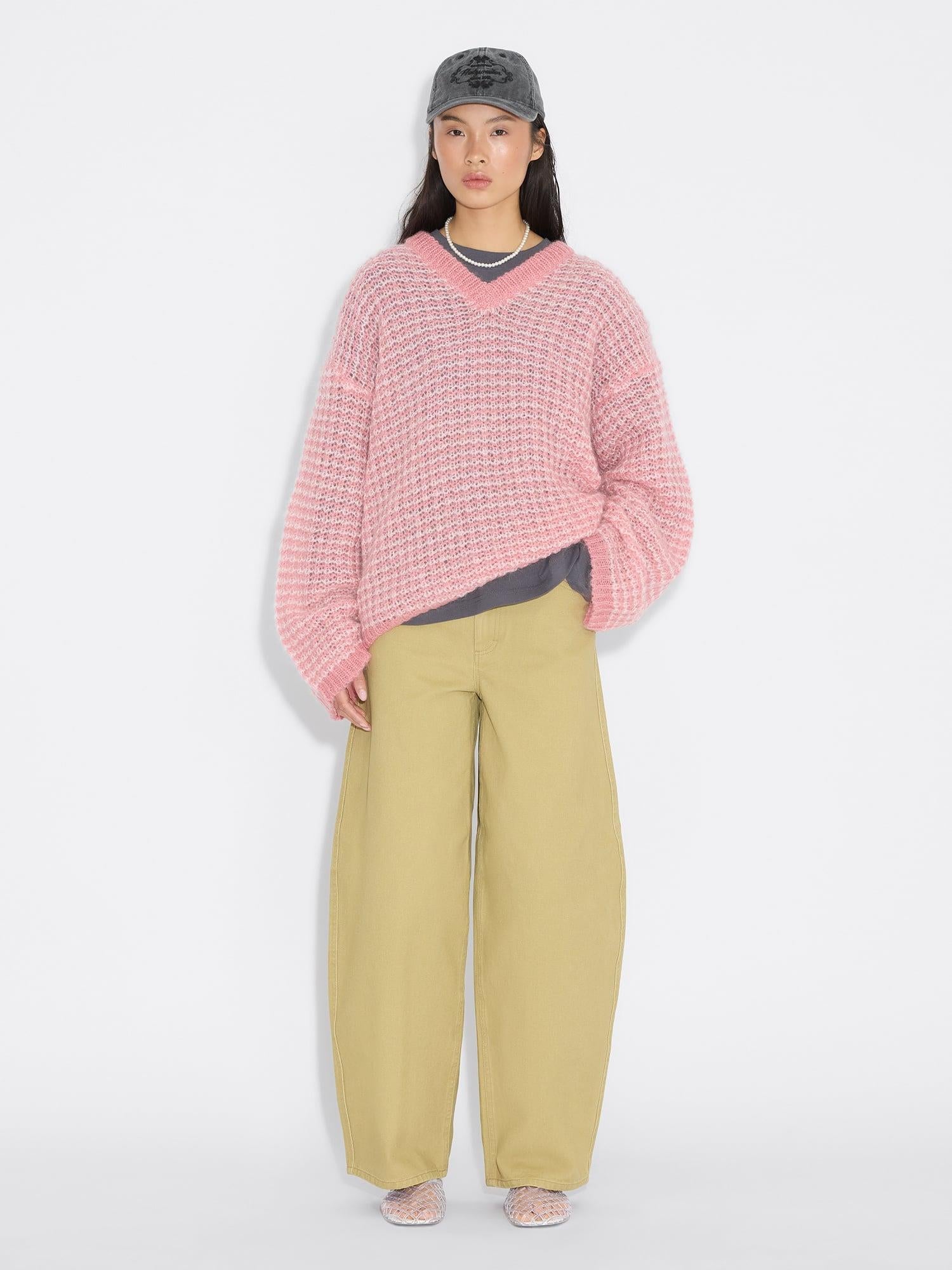 Boxy Mohair V-Neck Pink Mix