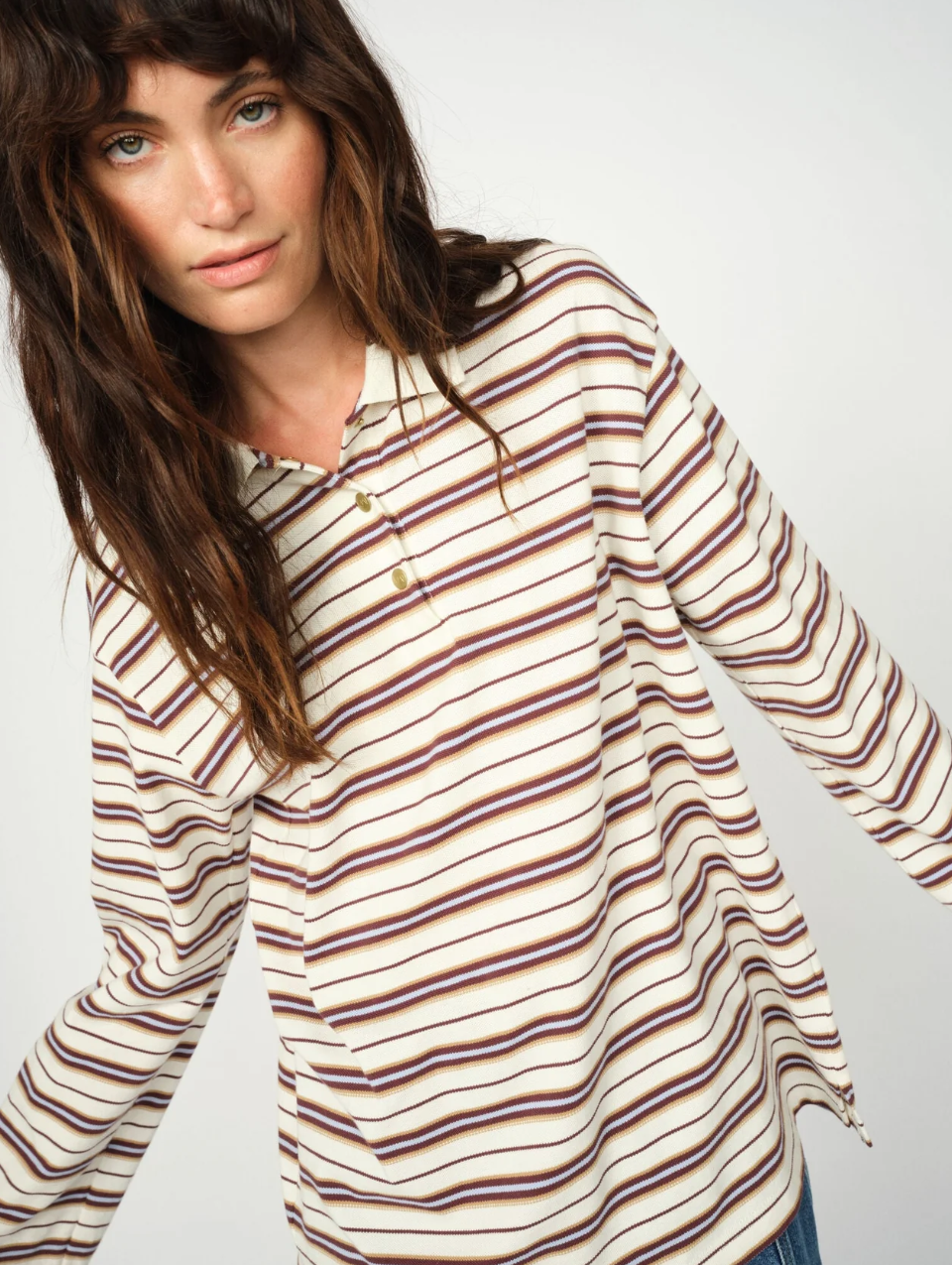 MMRossett LS Stripe Polo Tee Brunnera Blue