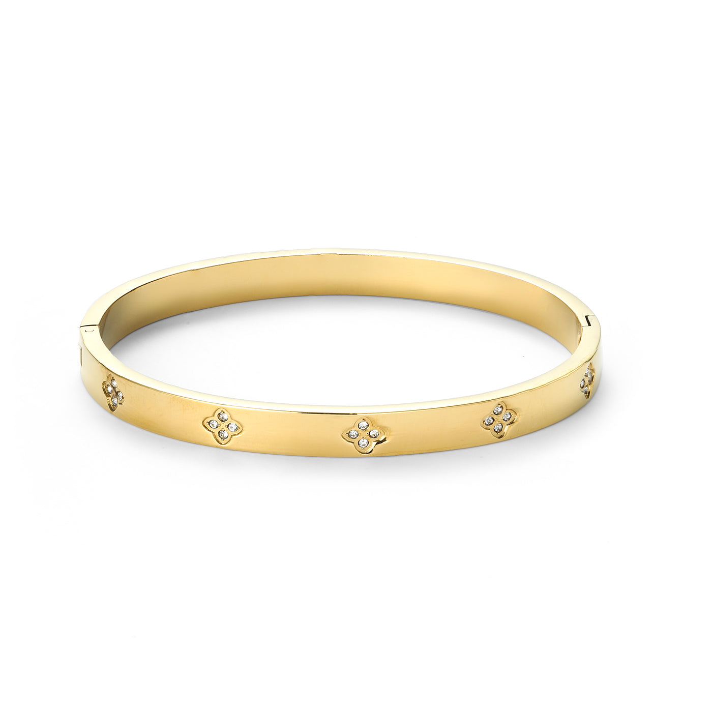 LIV-CRYSTAL CLOVER BANGLE BRACELET STAINLES-GOLD