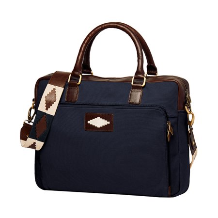 Mensajero Briefcase Brown Leather and Navy Canvas
