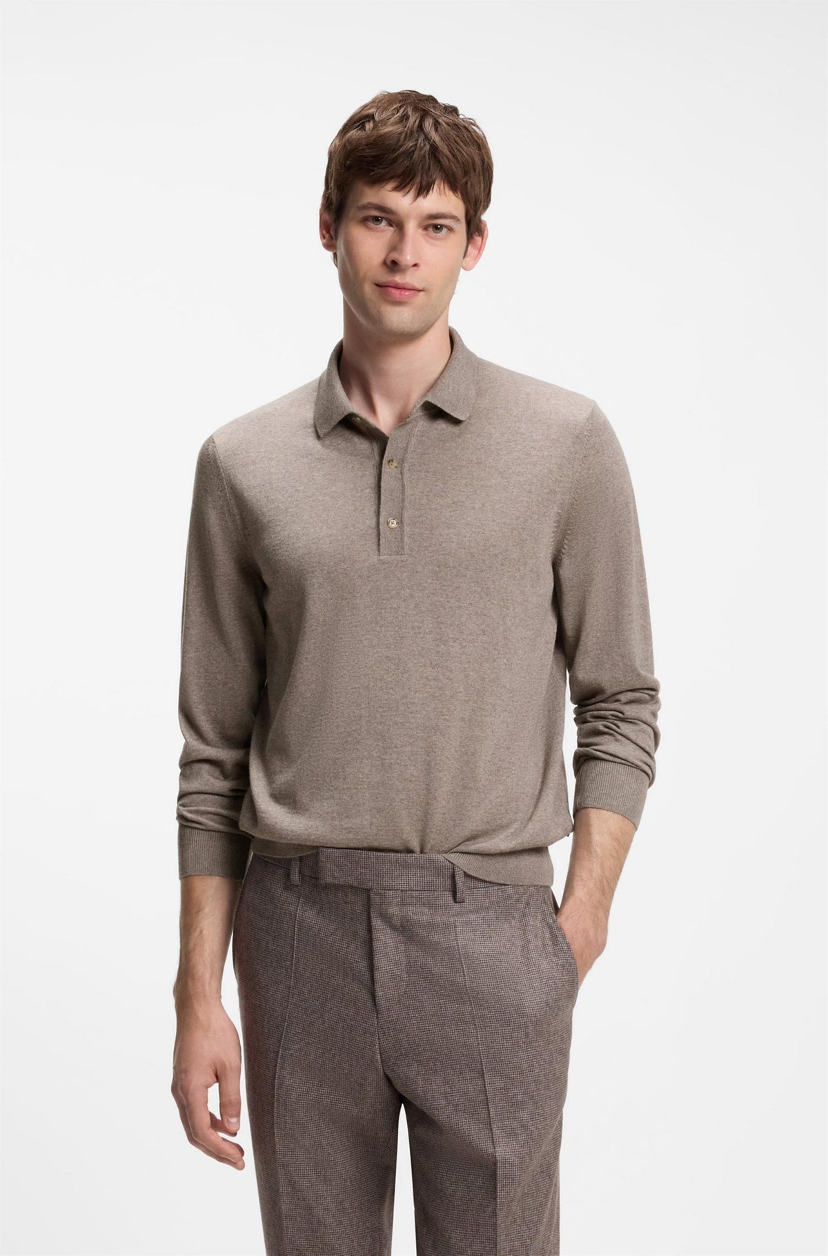 Lancione Merino Wool Polo Sweater Open Brown