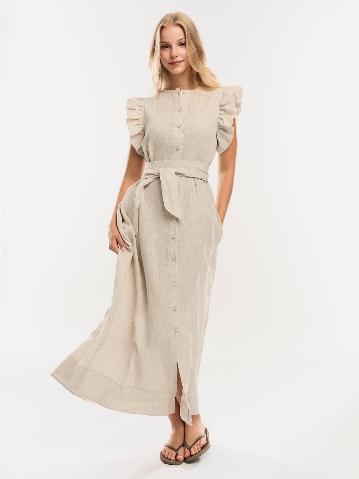 Pam Linen Dress Beige Melange
