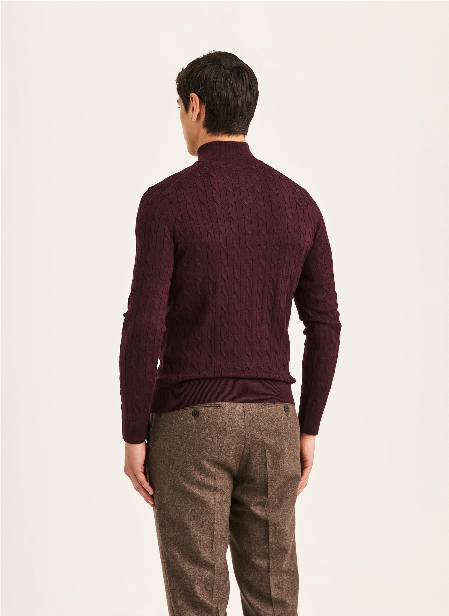 Merino Cable John Zip AW26 Wine Red