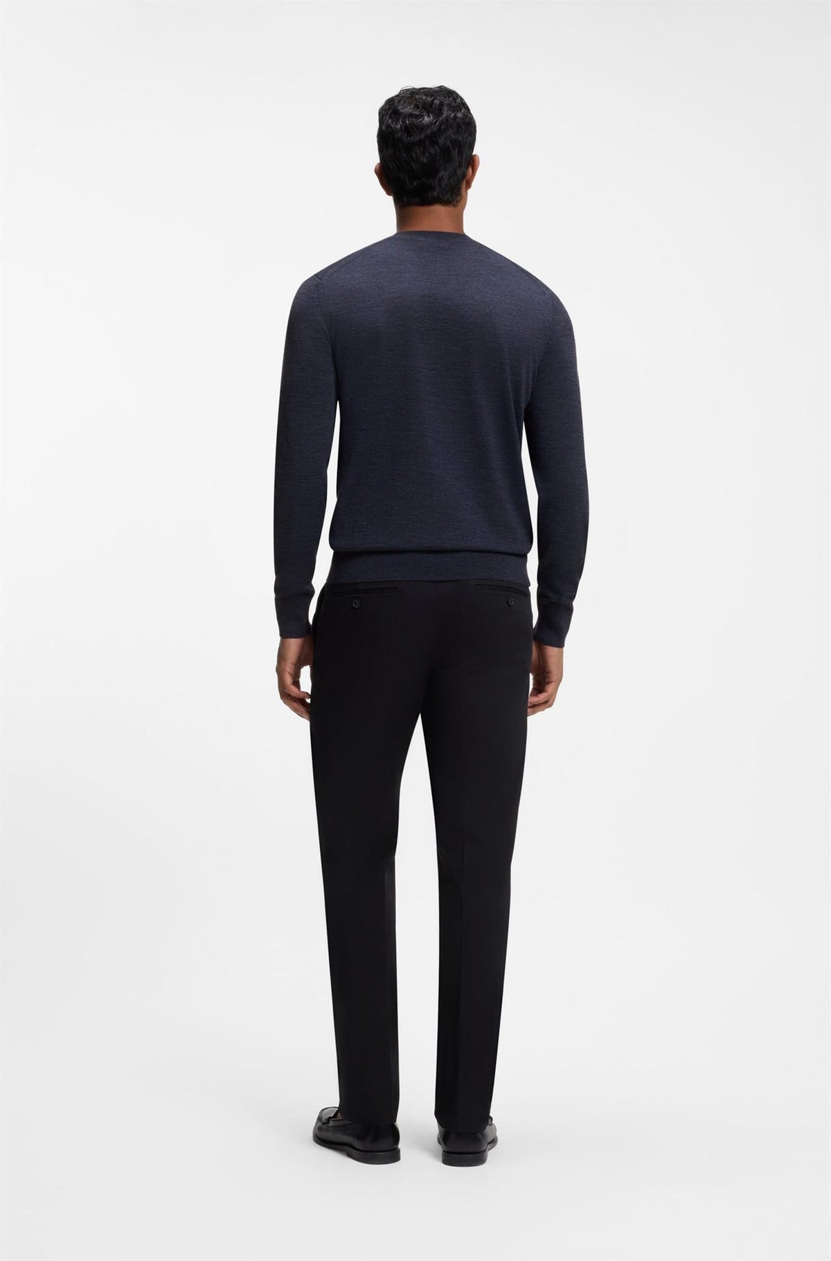 H-Leno Crew Neck Merino Wool Sweater Open Blue