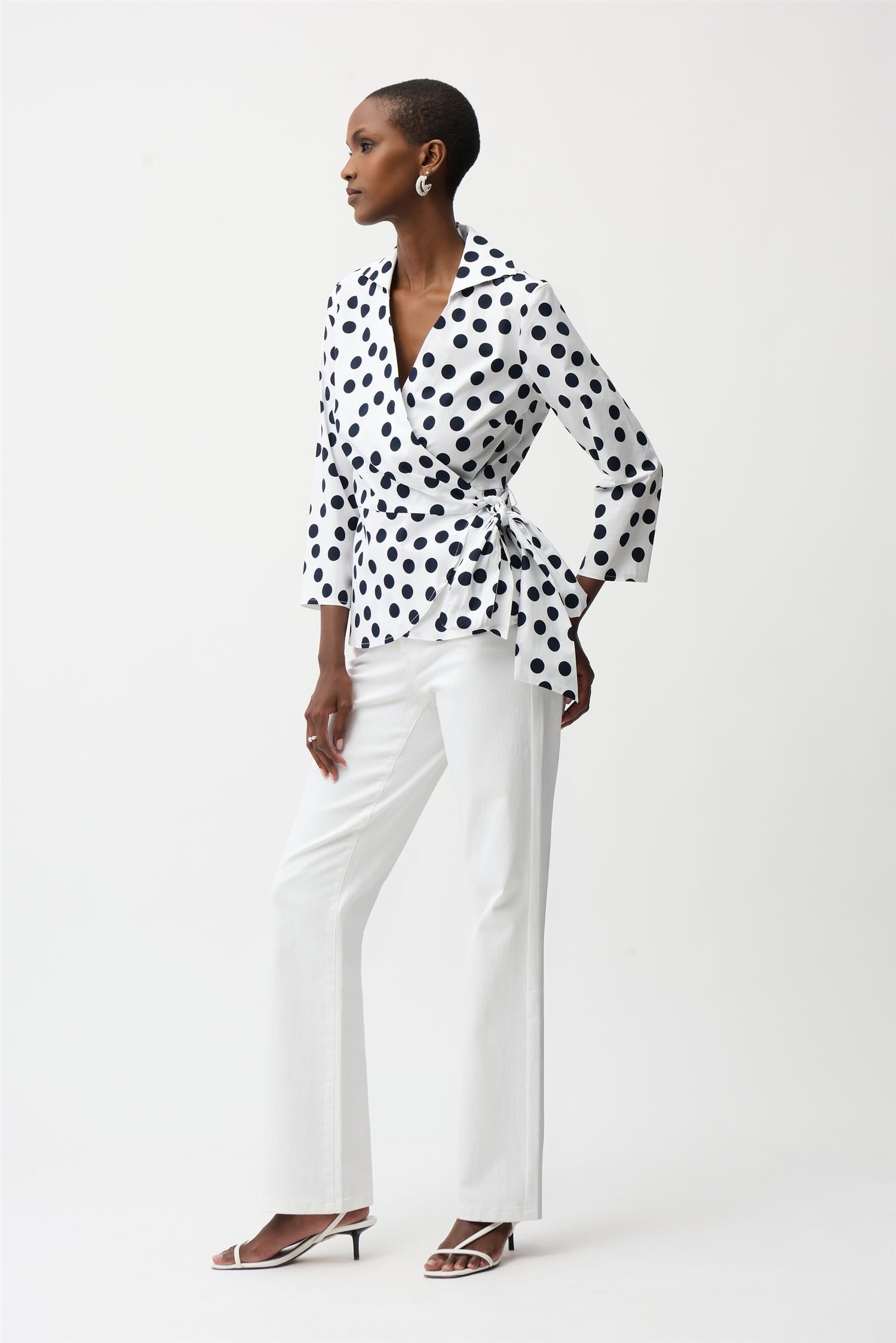Stretch Cotton Dot Print Wrap Vanilla/Midnight BlueTop
