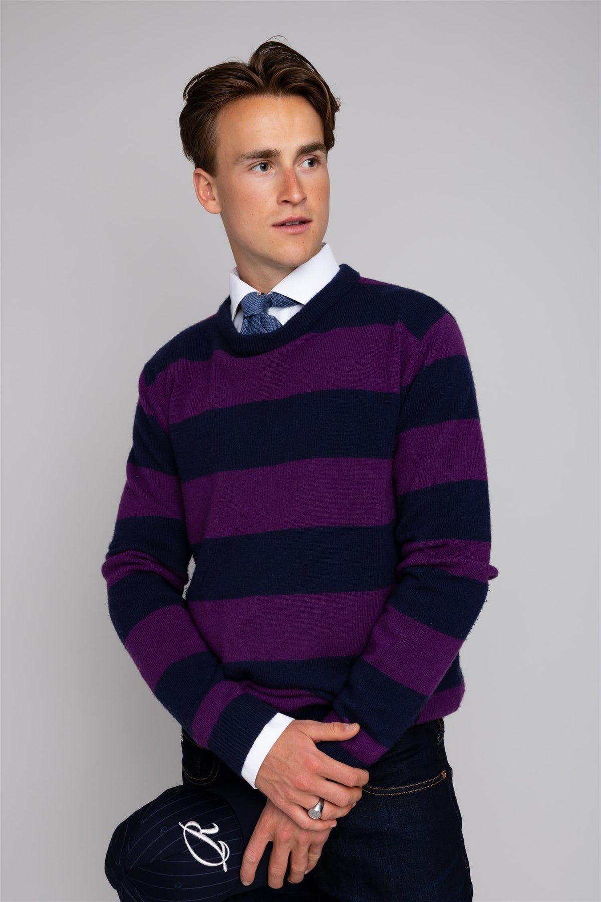 Timothee Crew Stripe Navy / Purple