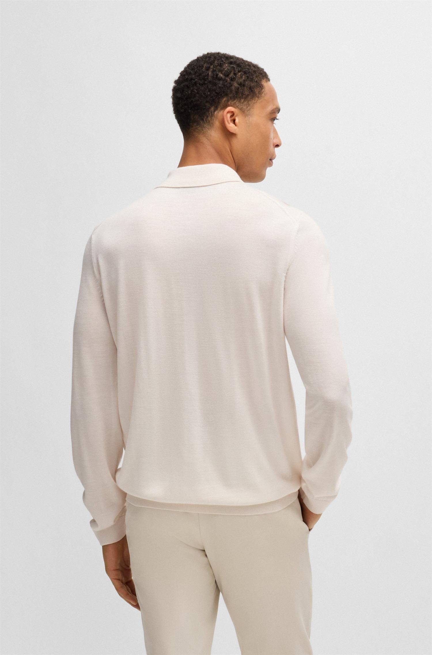 Lancione Long Sleeve Knit Polo Open White