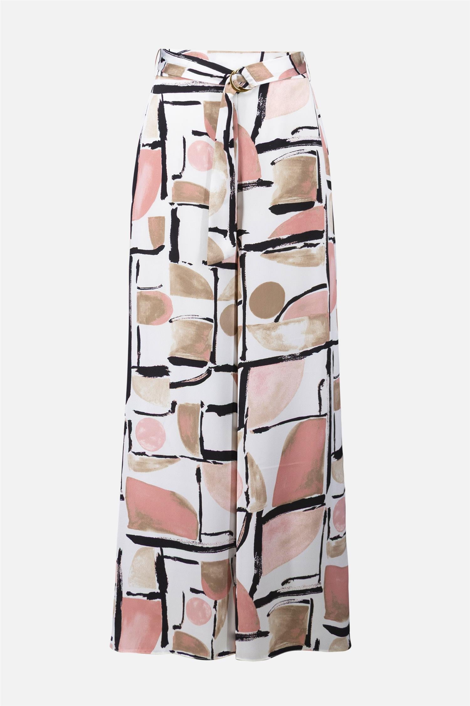 Recycled Satin Abstract Print Wide Leg Pull-On Pants Vanilla/Multi