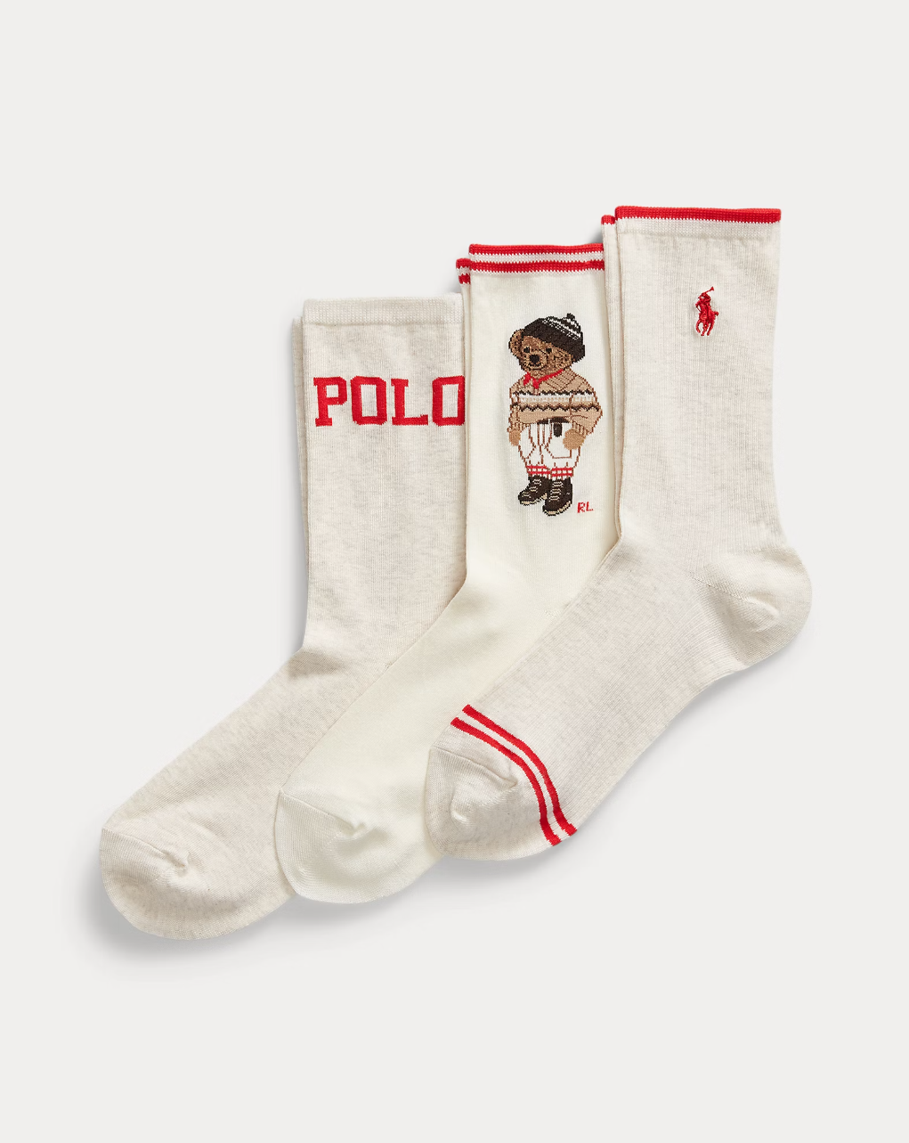 Polo Bear Crew Sock 3-pack Gift Set Oatmeal Multi