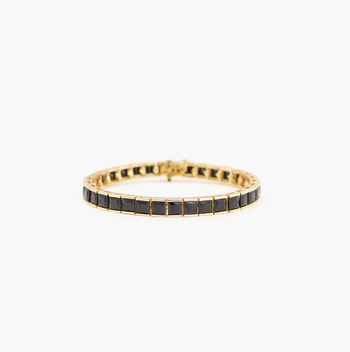 THICK SQUARE TENNIS BRACELET BLACK GOLD 17cm