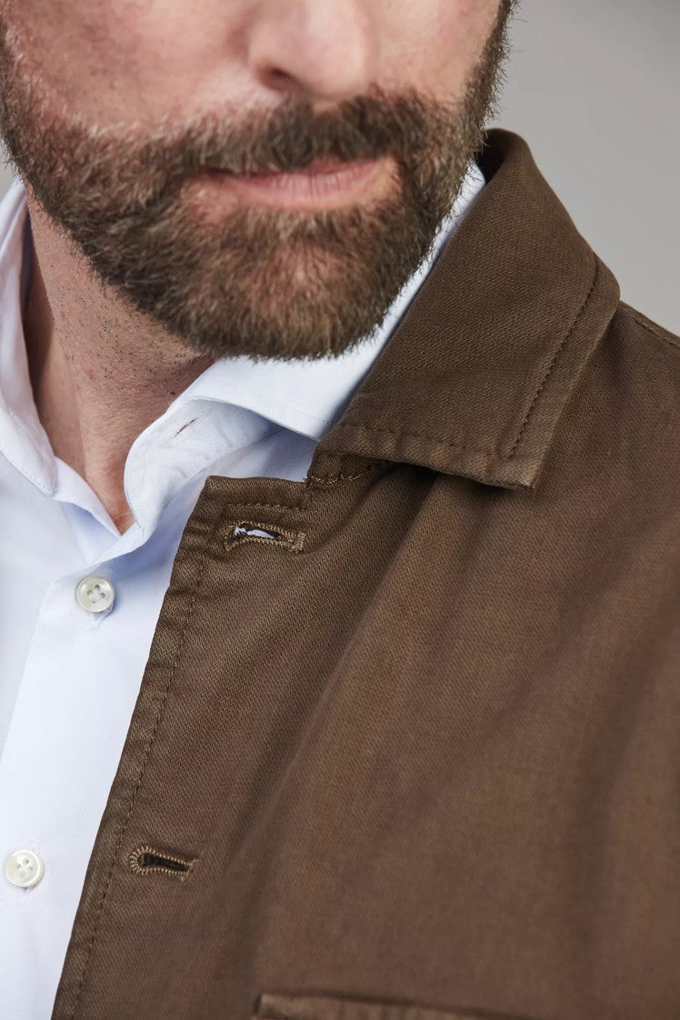 HERRINGBONE STRETCH OVERSHIRT BROWN