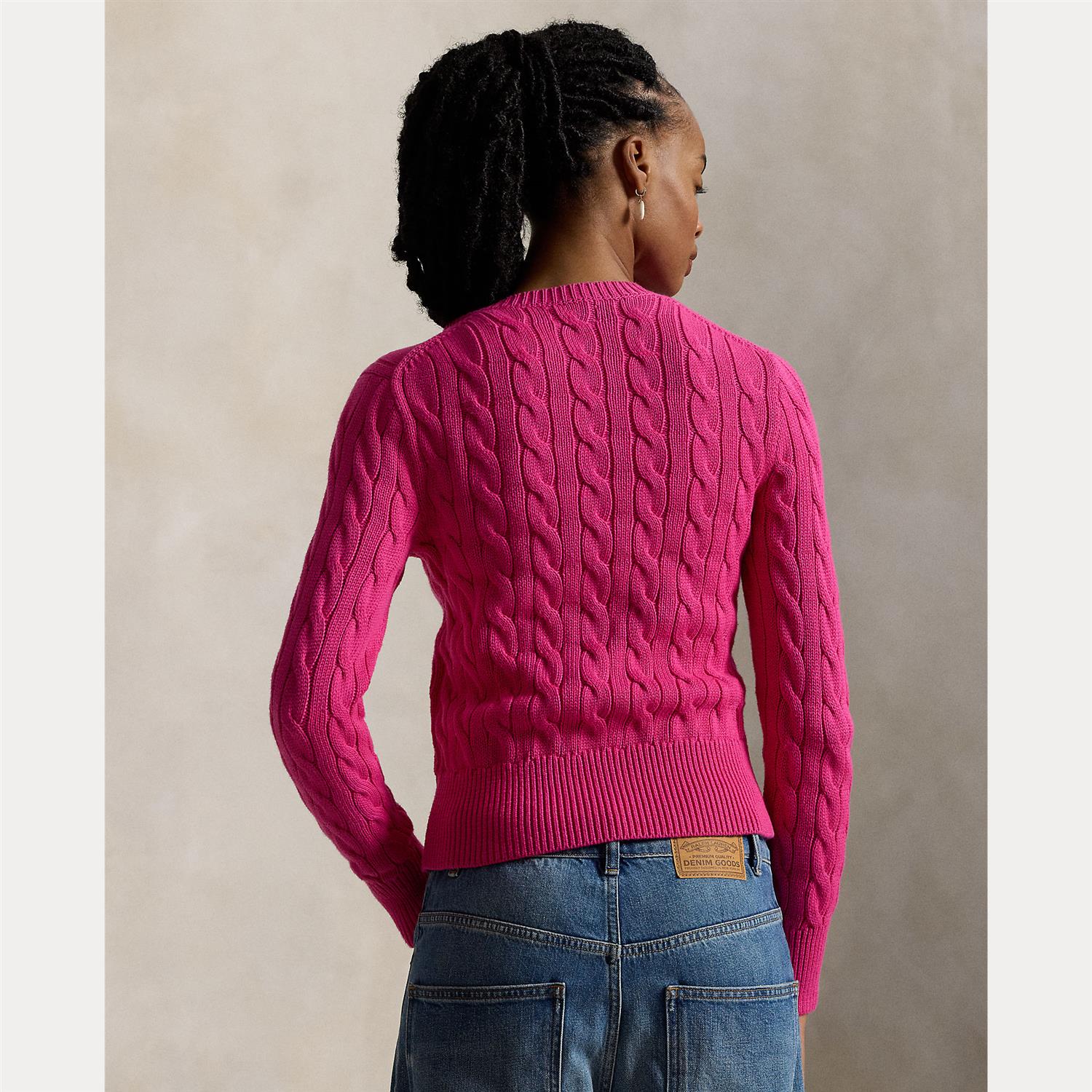 Cotton Cable Knit Long Sleeve Cardigan Pink
