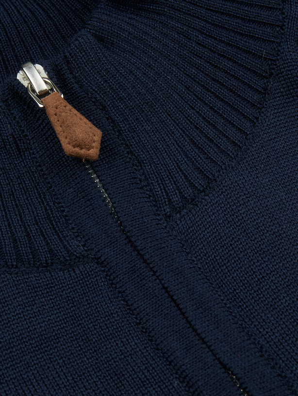 Cardigan Knitted Fullzip Merino Wool Navy