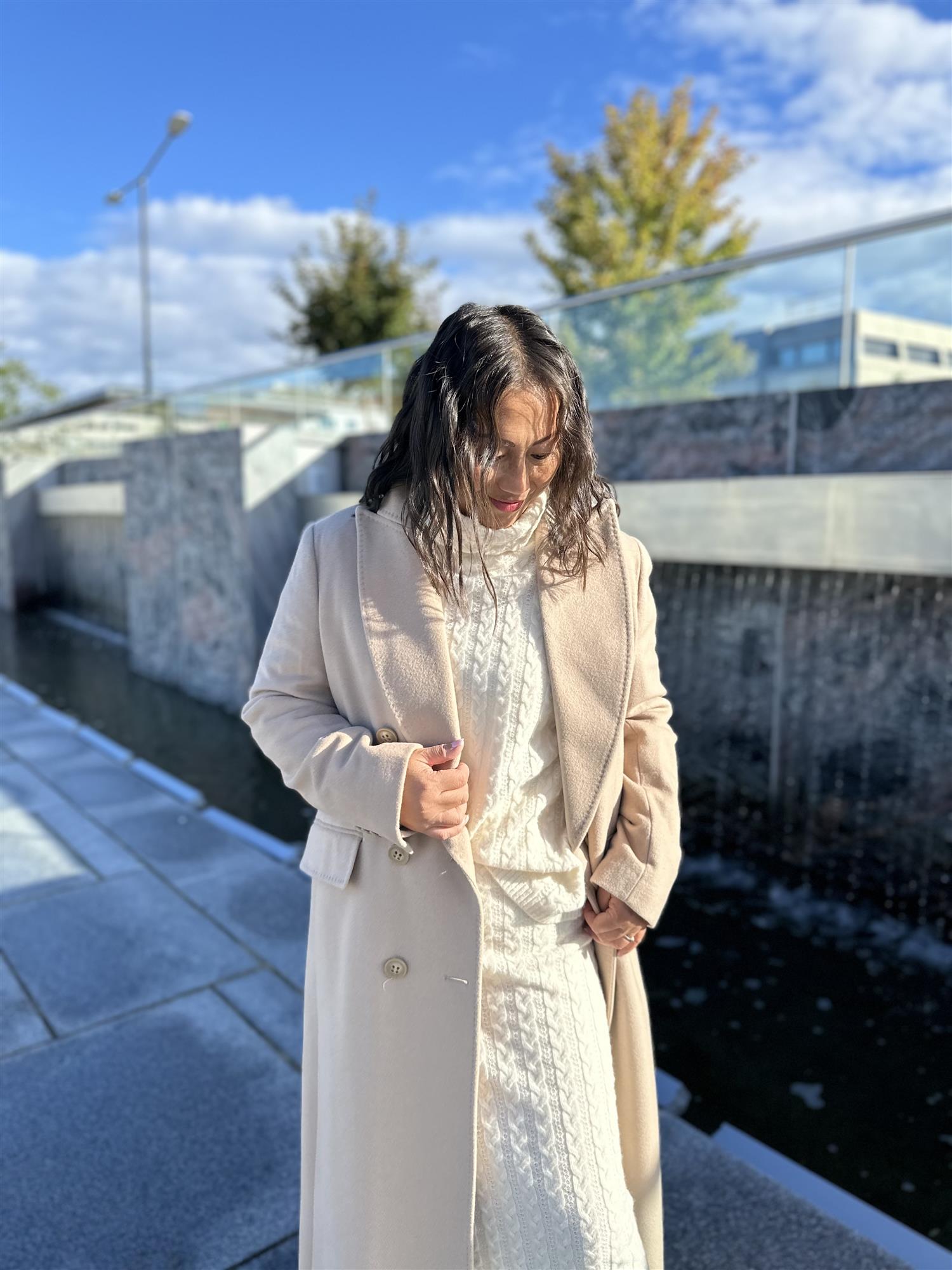 Cashmere Coat W Sedum X Long Light Camel