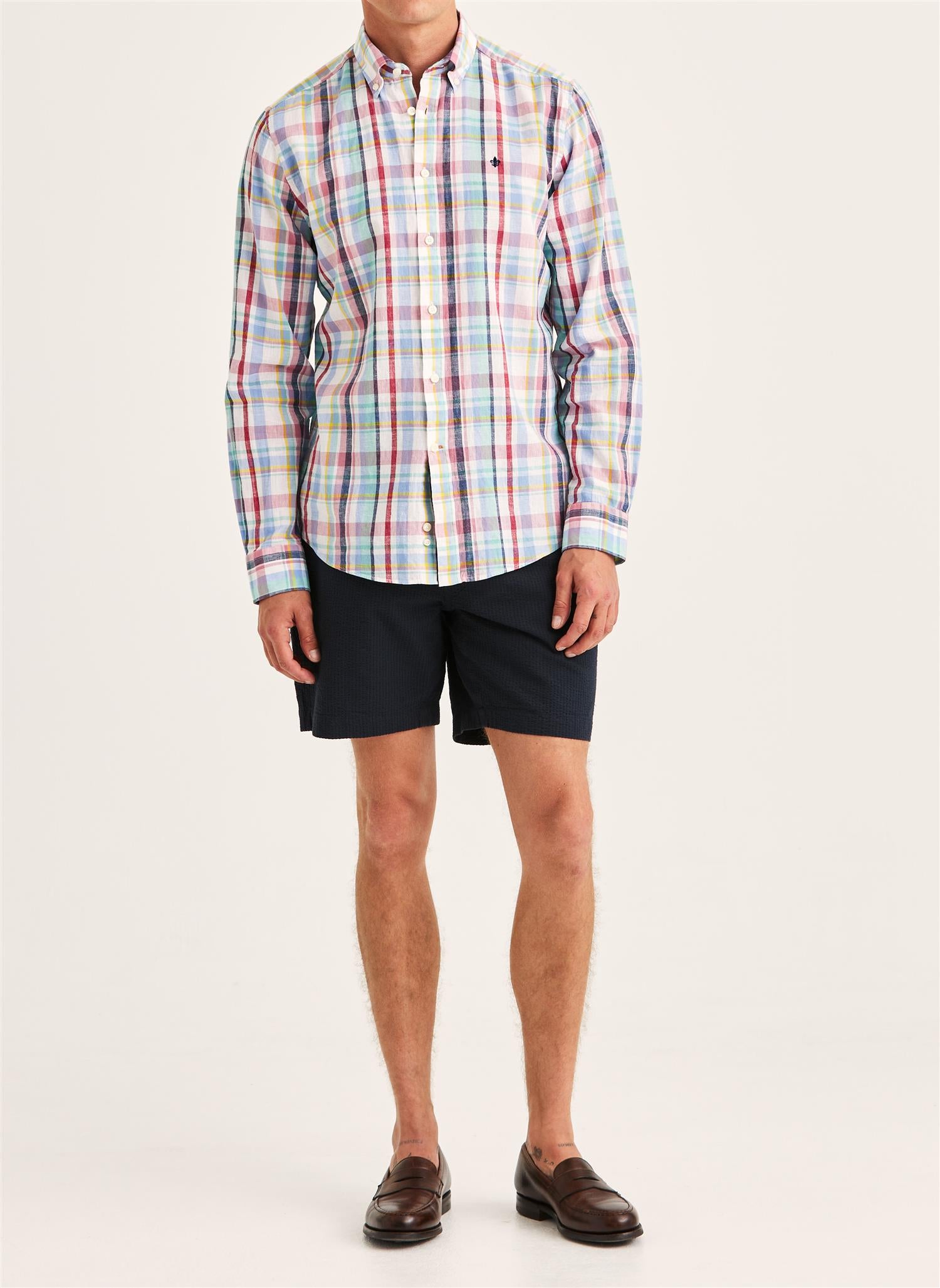 Linen Preppy Check shirt cassic Pink