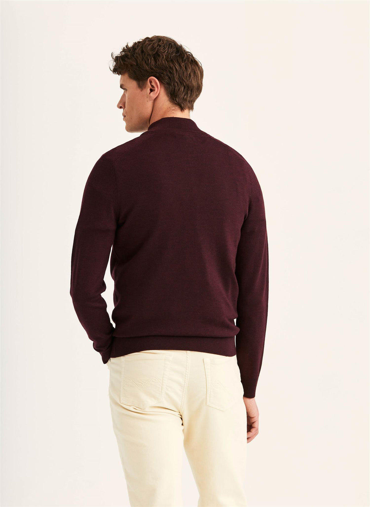 Merino John Zip AW26 Wine Red
