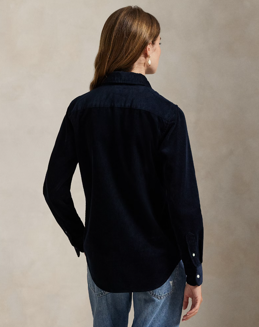 Stretch Slim Fit Cotton Corduroy Shirt Navy