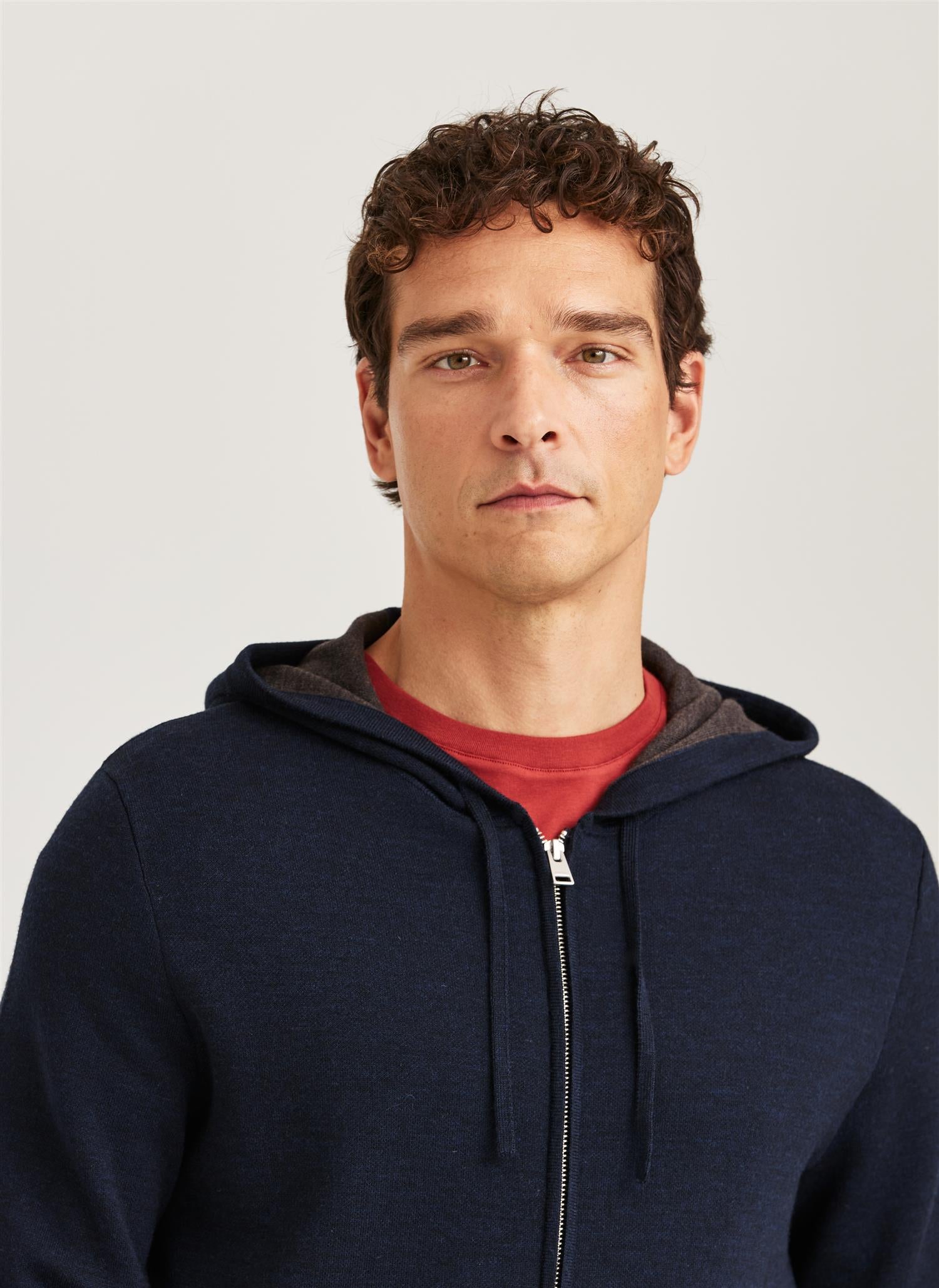 Merino Double Zip Hood Navy