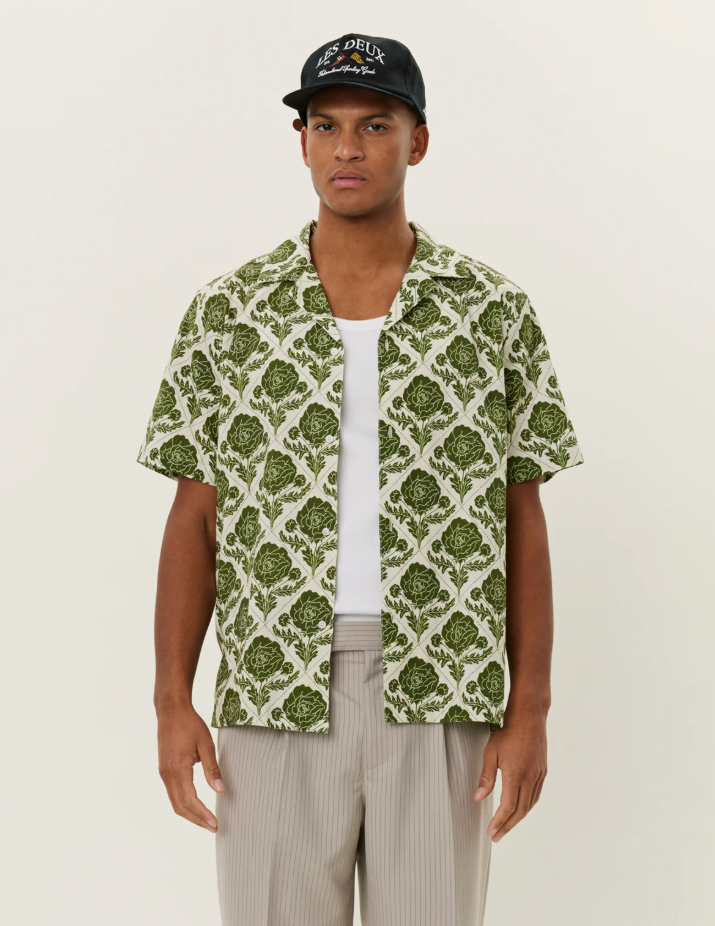 Lesley flower tile AOP ss shirt vintage green / ivory