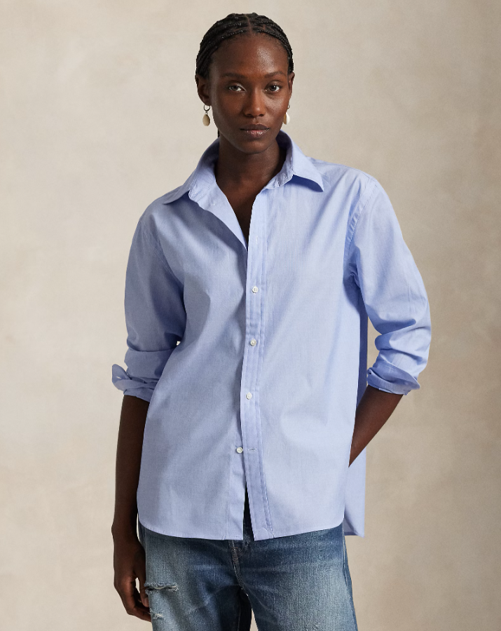 Oversized Fit Cotton Shirt Classic Medium Blue
