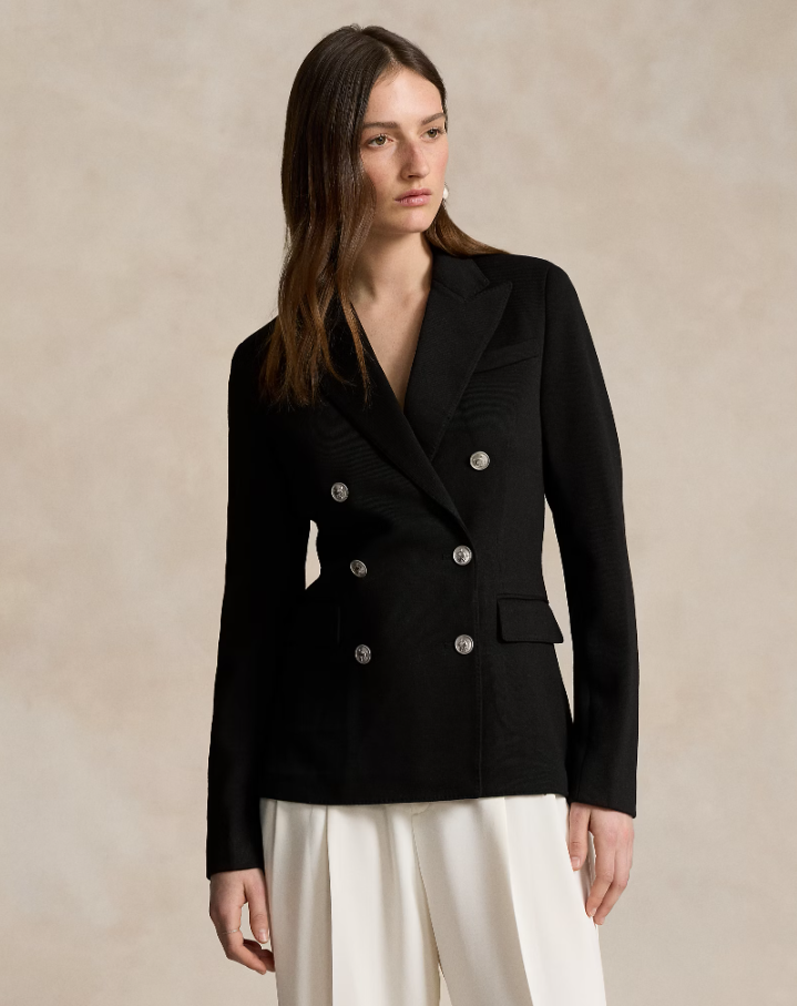 Double Breasted Knit Blazer Polo Black
