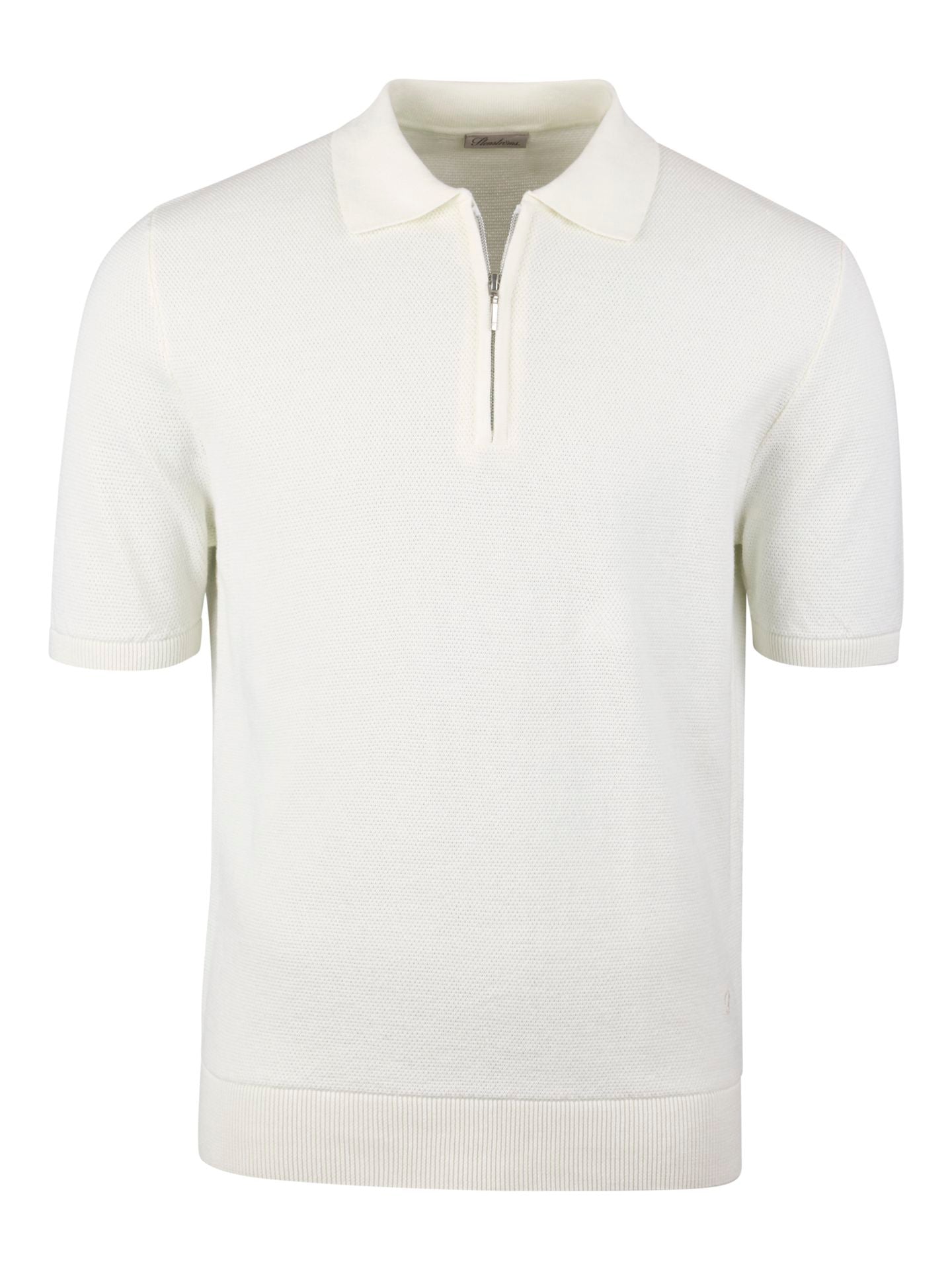 Polo Shirt Knitted Zip Texture Organic Cotton Offwhite
