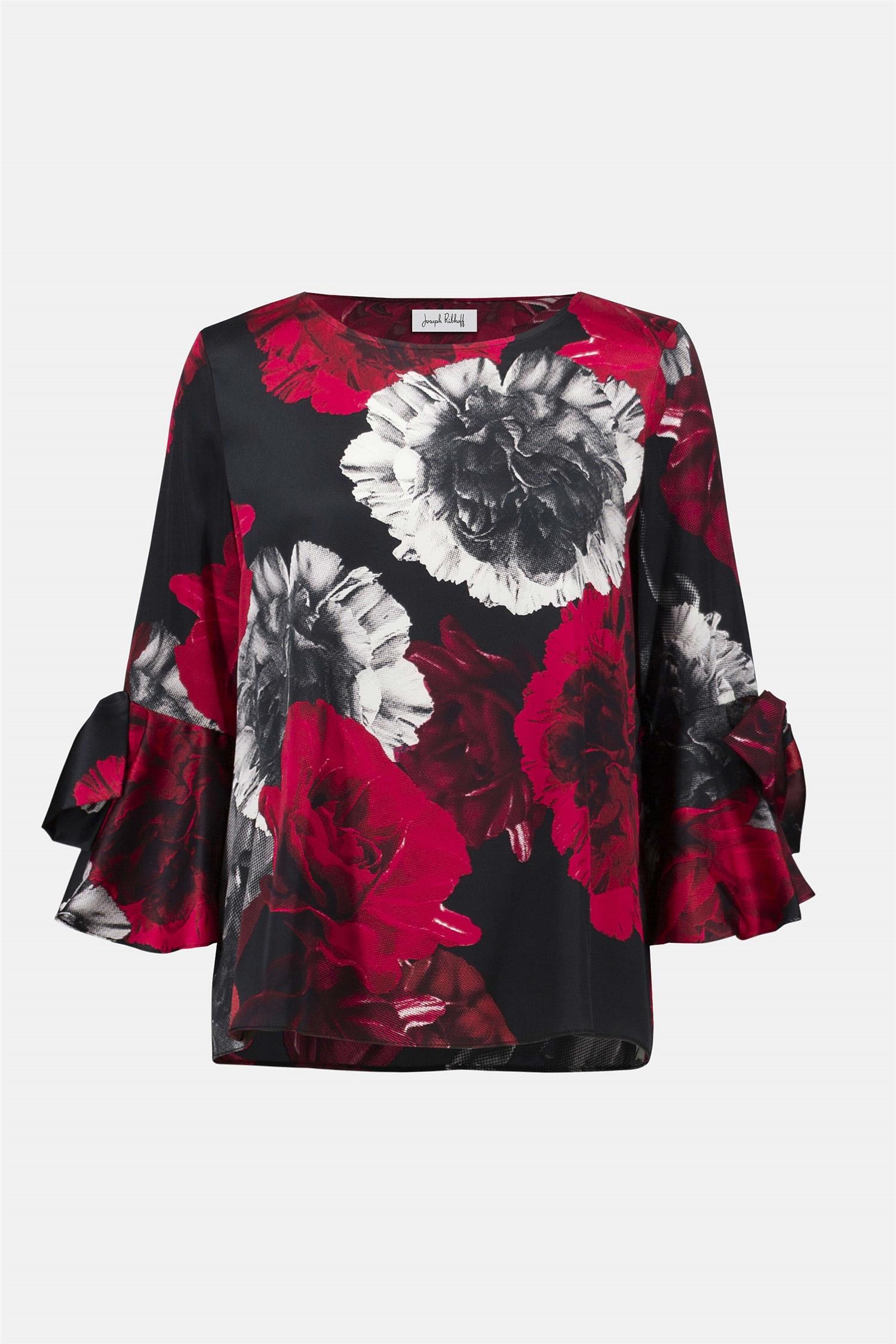 Recycled Satin Floral Print Straight Top Black/Red