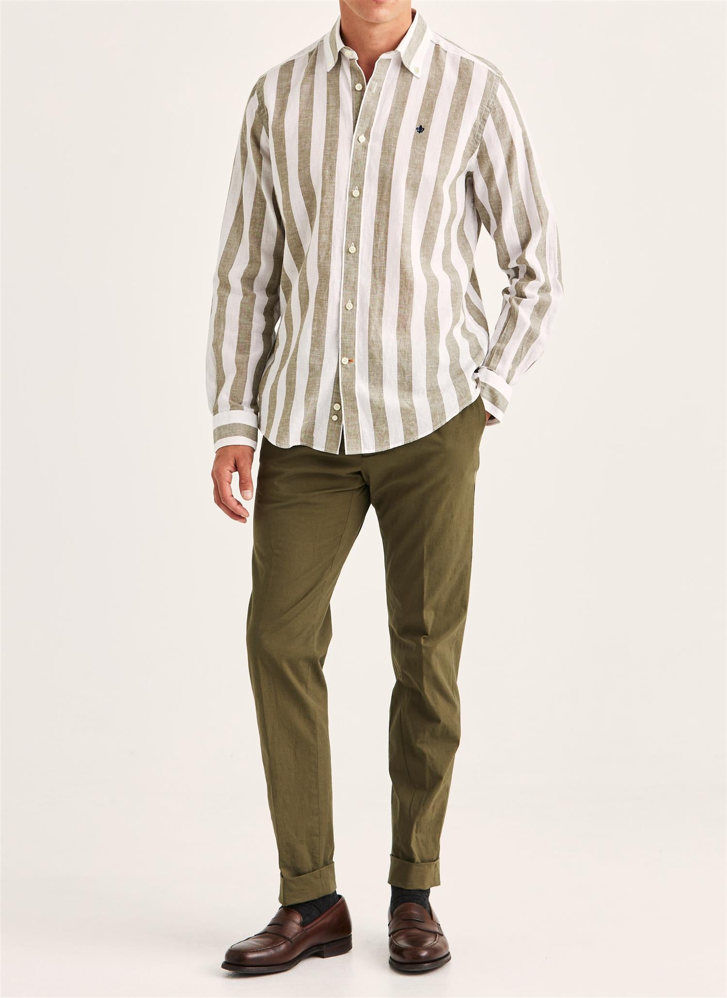 Douglas linen mix stripe classic Olive