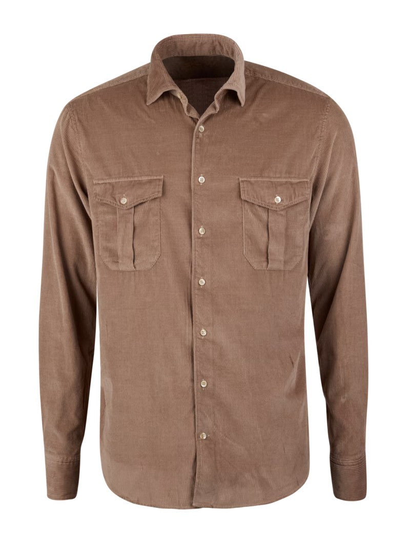 Beige Corduroy Regular Shirt
