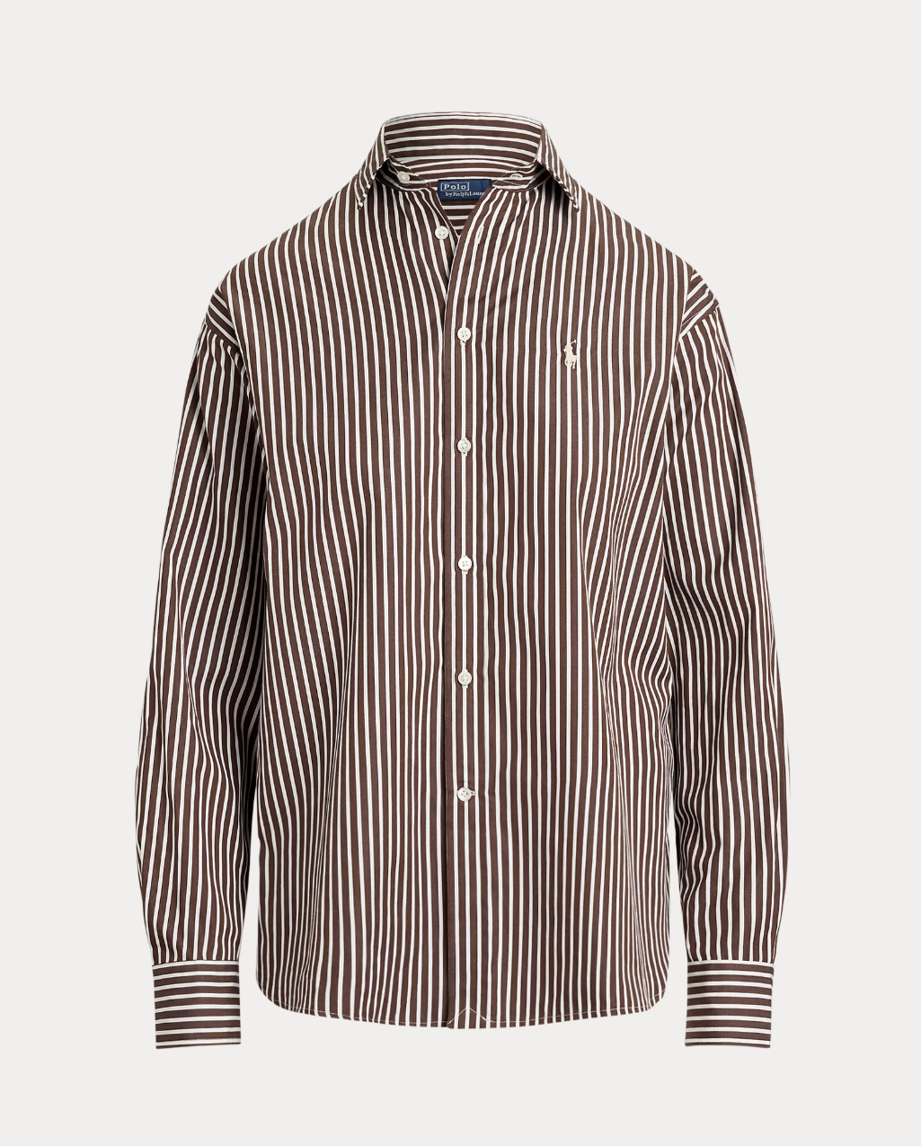 Relaxed Fit Striped Cotton Shirt Brown/White