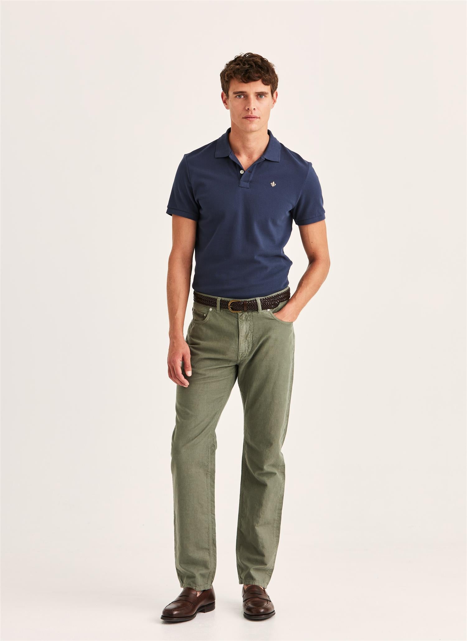 James Washed Linen 5 PKT Olive