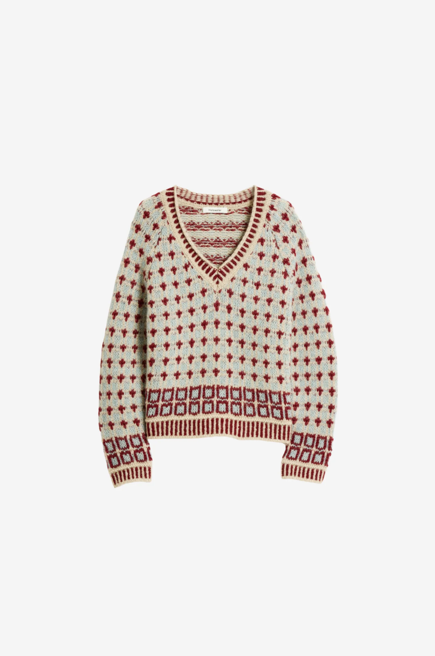 Norwegian Wool  V-Neck Red Mix