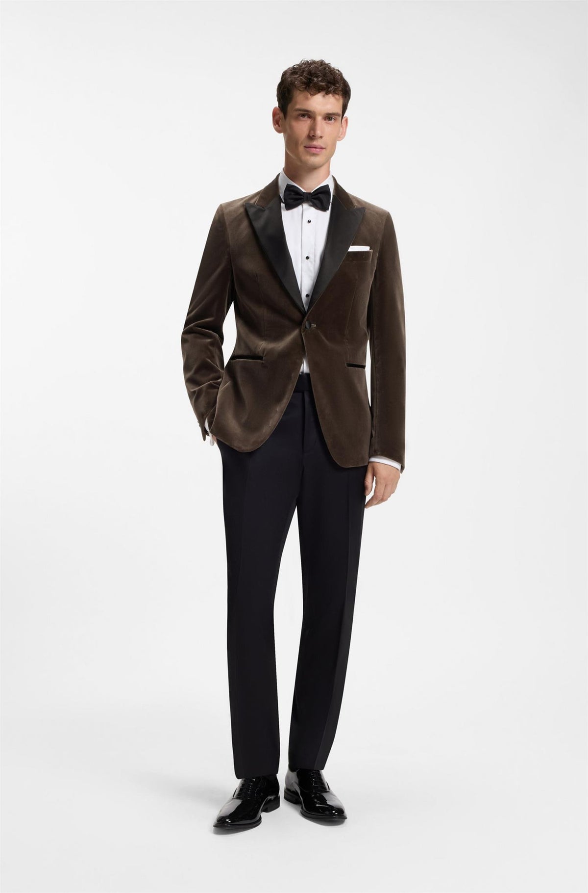 H-Hutson Slimfit Tuxedo Jacket In Cotton Velvet Dark Brown