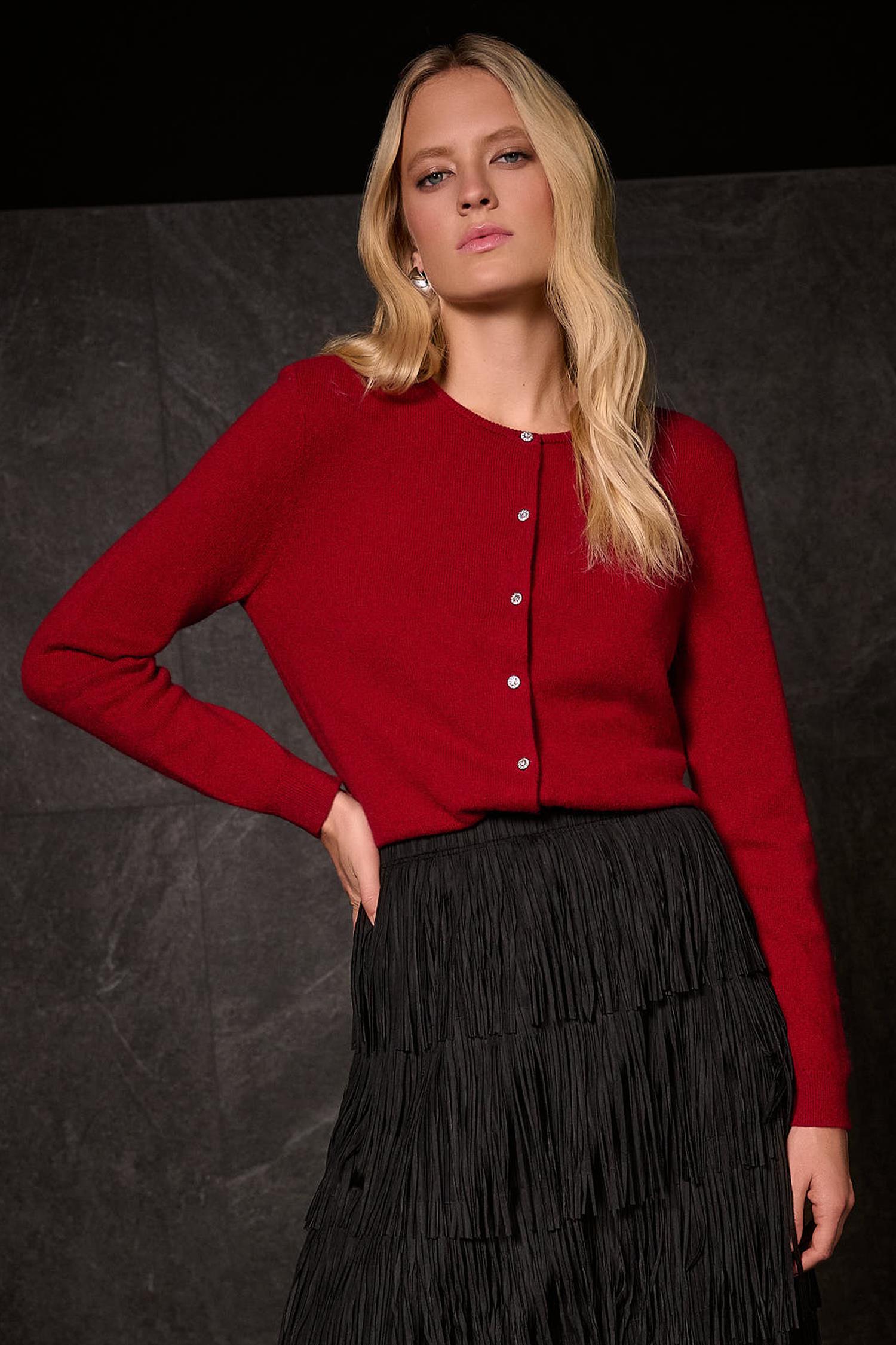 Cashmere Button-Front Crew Neck cardigan