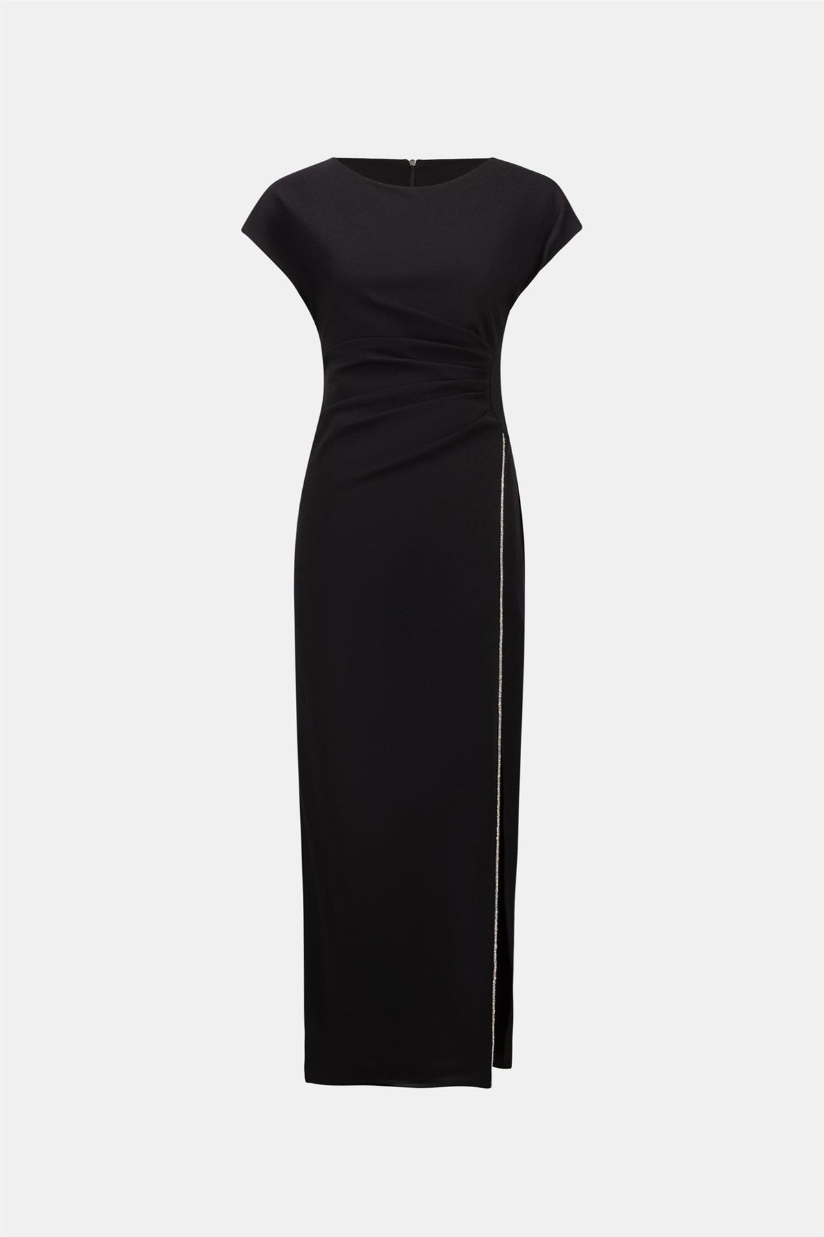 Scuba Crepe Sheath Gown With Rhinestones Piping Black