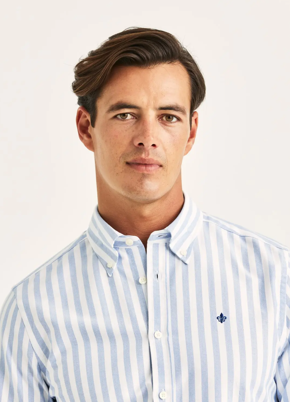 Douglas Oxford Stripe Shirt-Slim Fit Light Blue