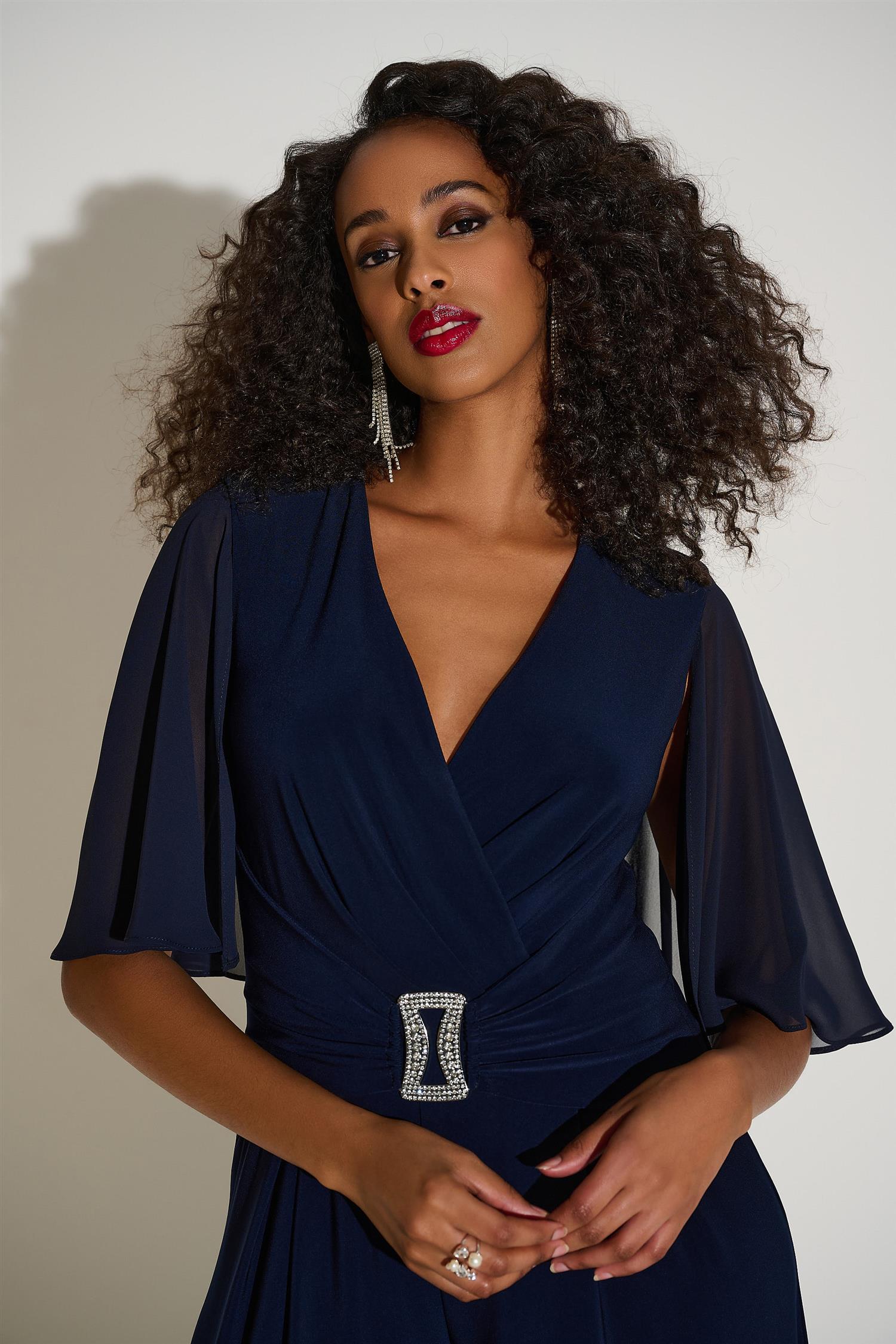 Silky Knit & Chiffon Wide Leg Jumpsuit Midnight Blue