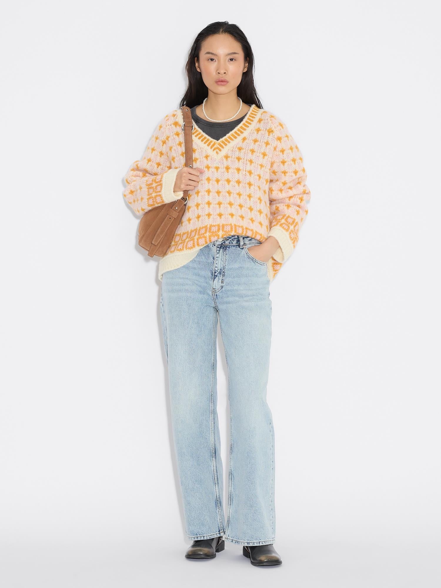 Norwegian Wool V-Neck Orange Mix