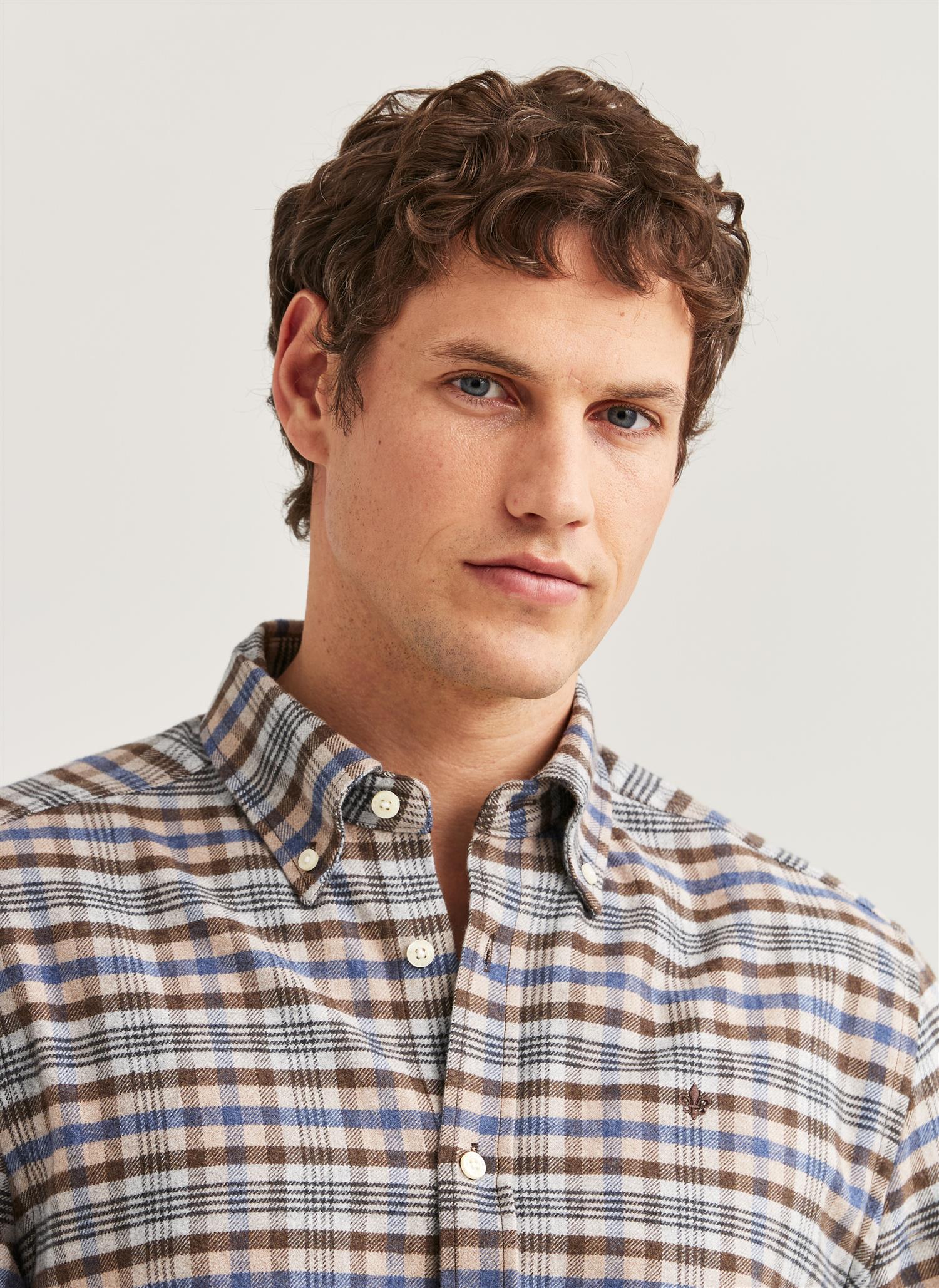 Flannel Check Shirt-Slim Fit Brown