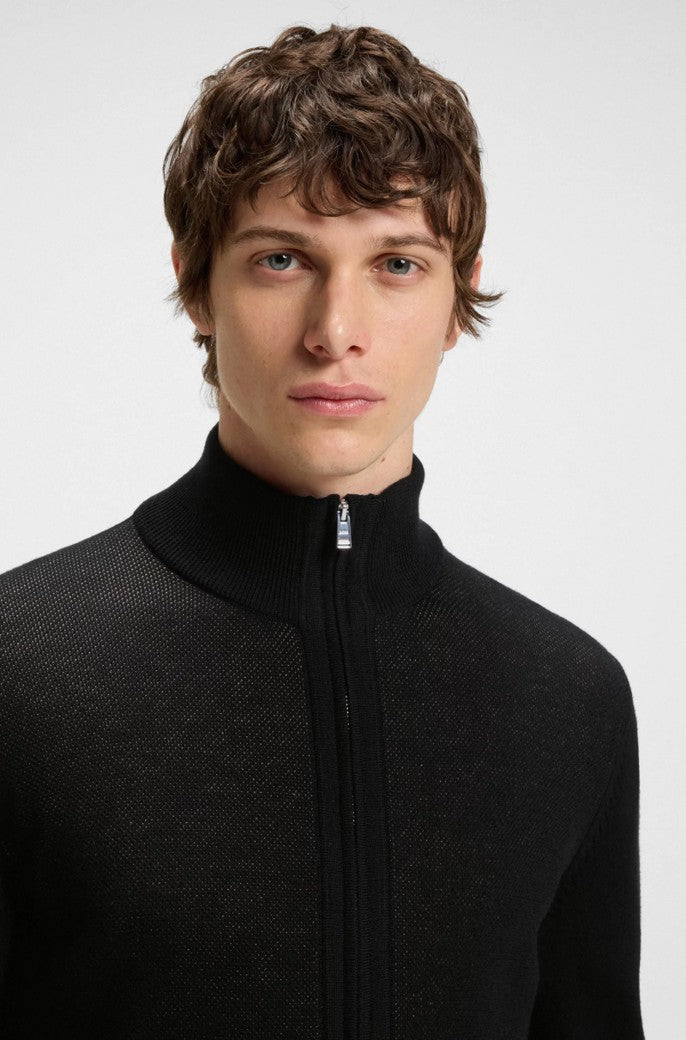 H-Idino Zip Up Wool Cardigan Black