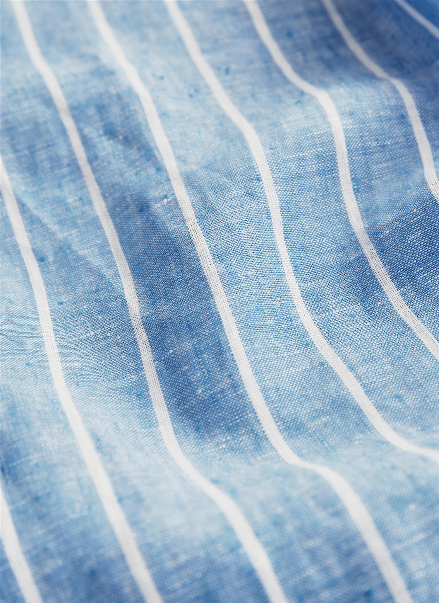 Douglas Linen Stripe Shirt-Classic Fit 58 Blue