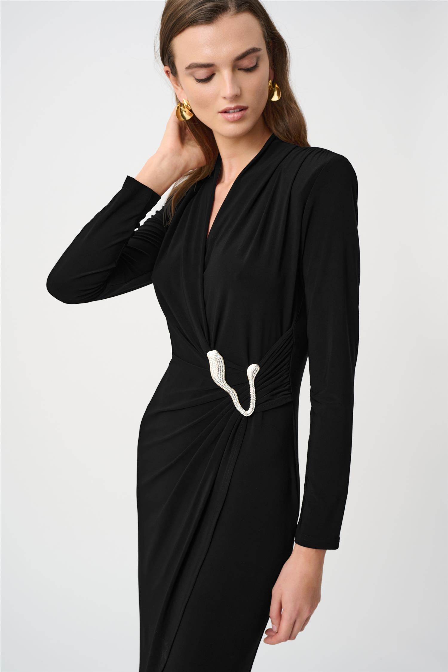 Silky Knit Sheath Wrap Dress Black
