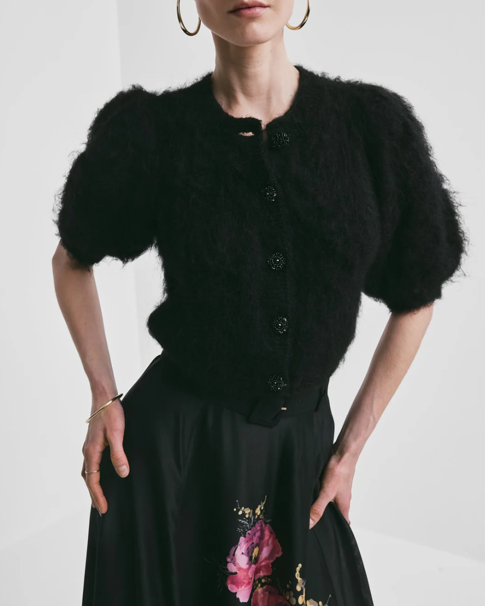 Hairy Knit Puffed Jacket PS26 Black