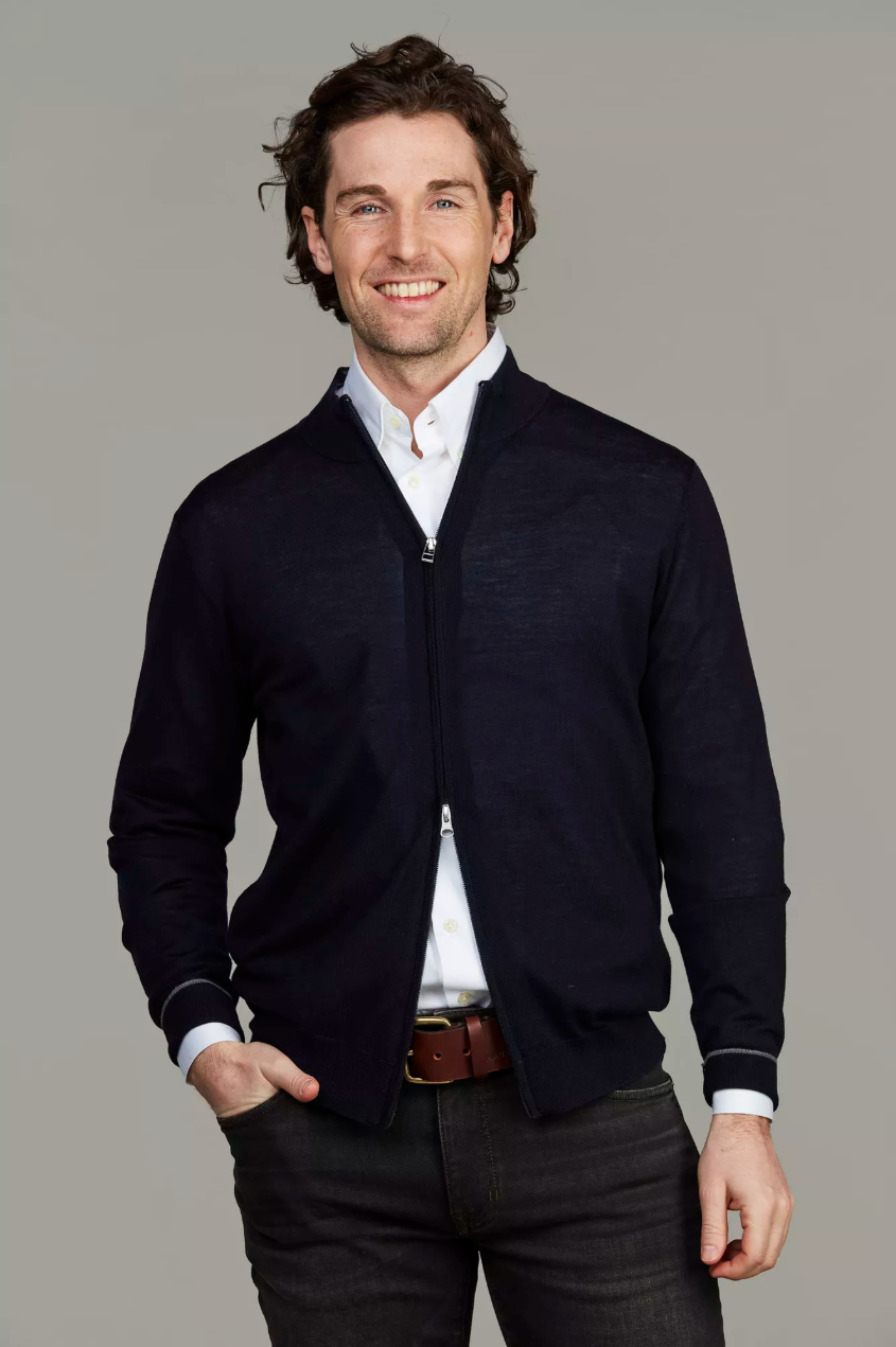 Merino Full Zip Plain Knit Navy
