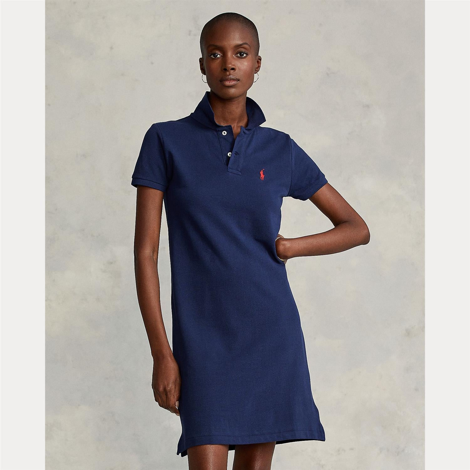 Cotton Mesh Polo Dress Newport navy