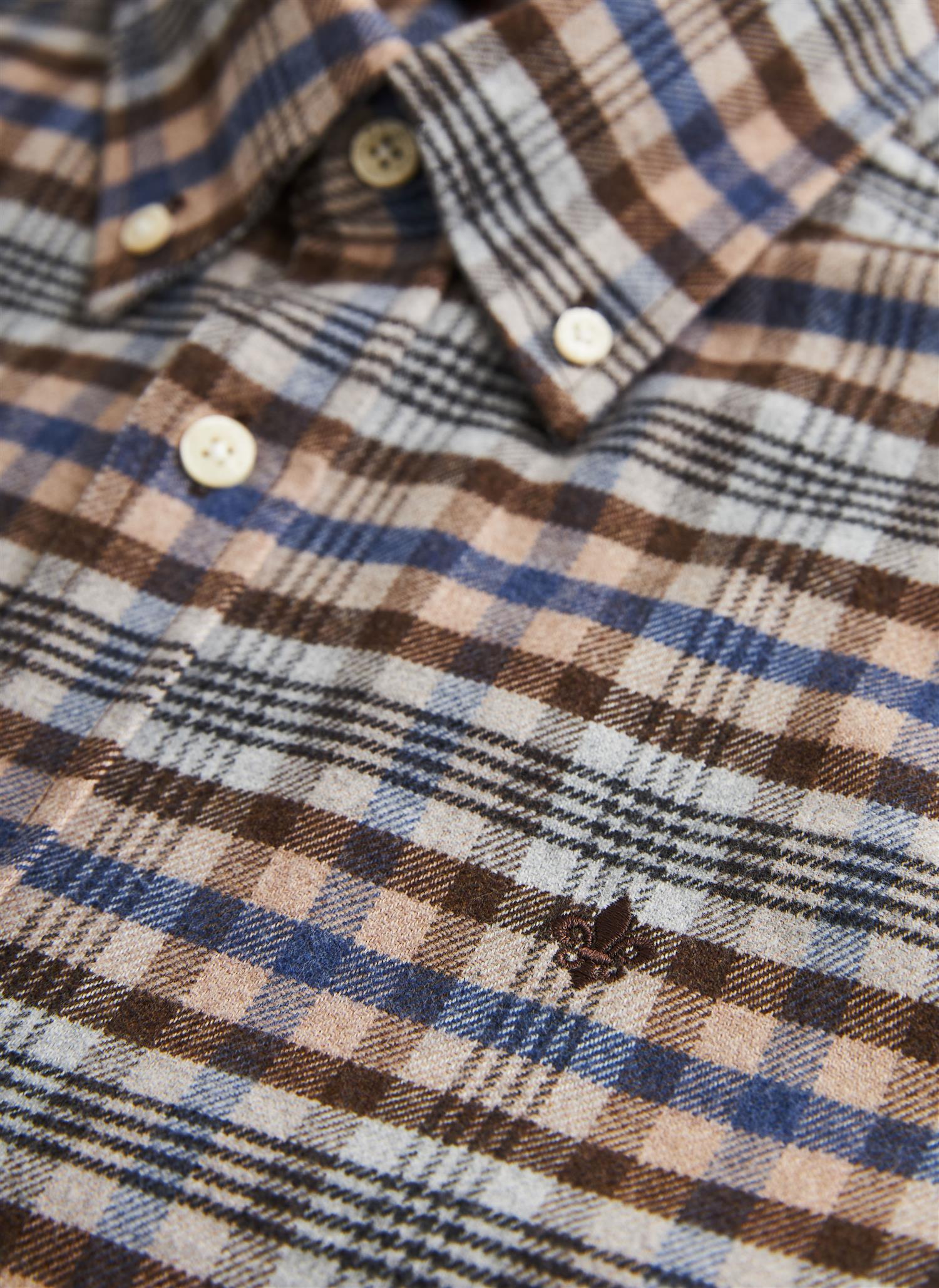 Flannel Check Shirt-Slim Fit Brown