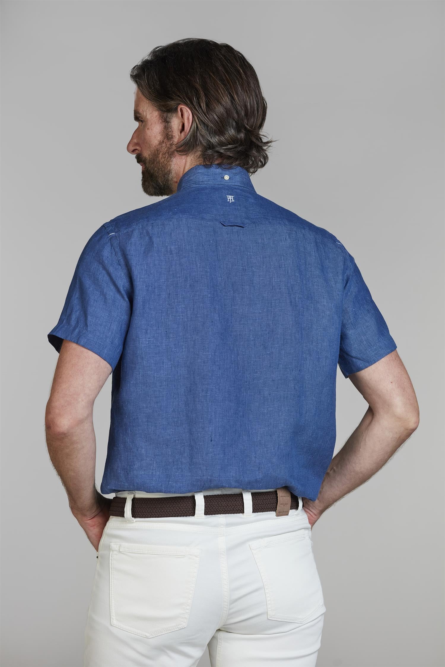 Short Sleeve Linen Shirt Navy