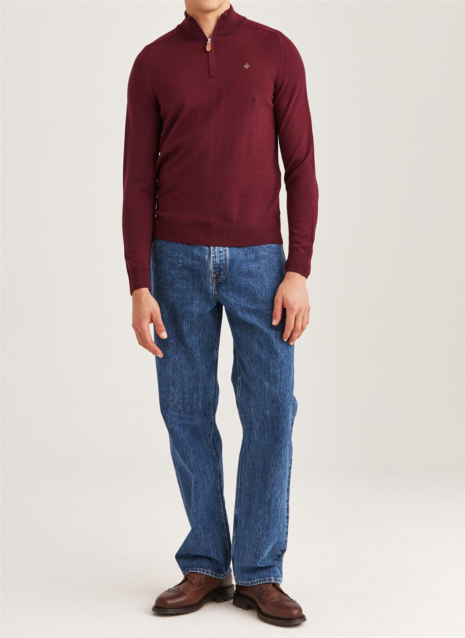 Merino John Zip - Wine Red