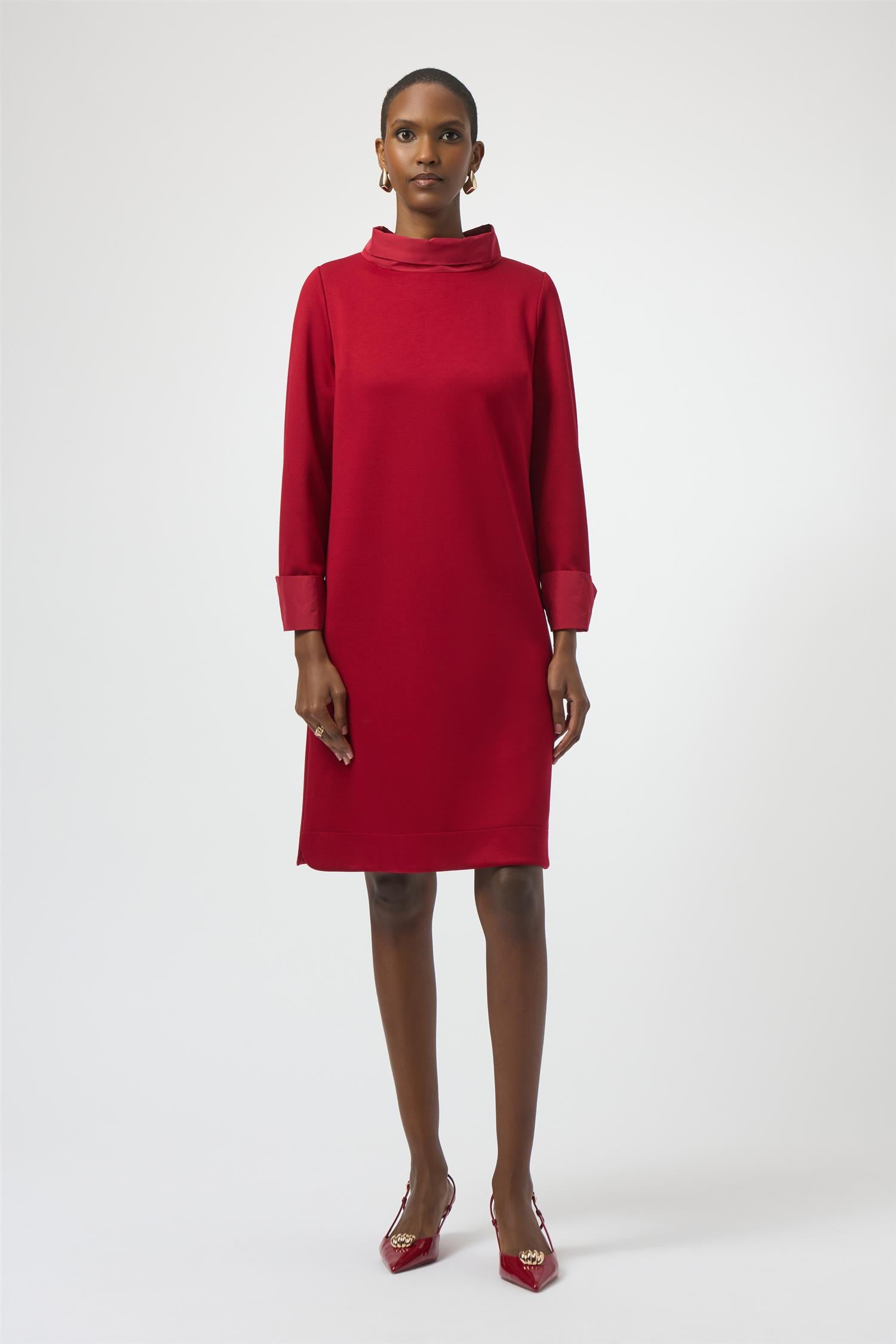 Scuba Jersey & Memory Trapeze Dress Deep Cherry