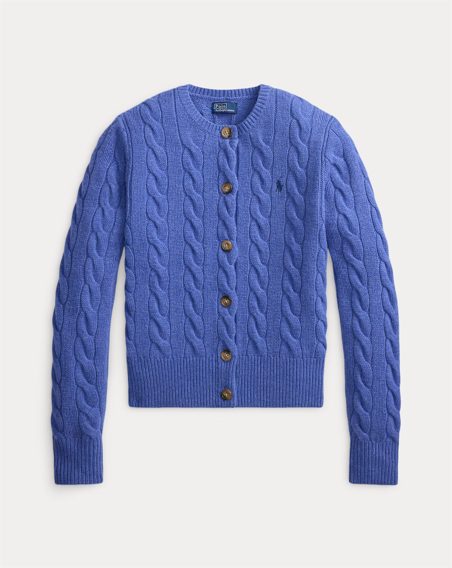 Cable-knit wool-chasmere cardigan dockside blue heather